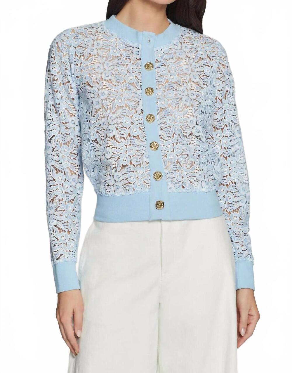 NEW GENERATION LOVE erin two tone long sleeve cardigan in light blue